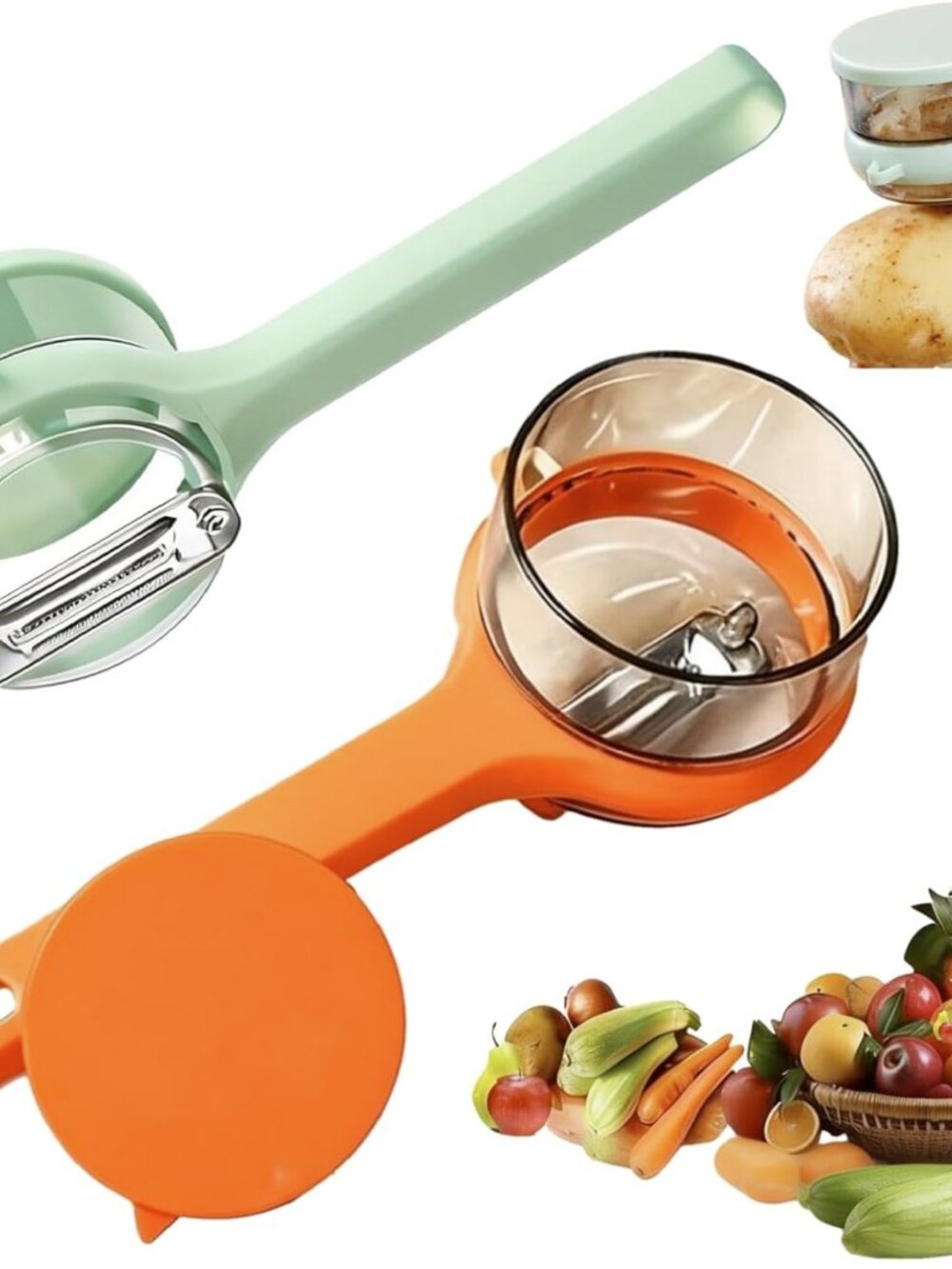 Vegetable & Fruit Peeler with Storage Box - Green, 2.55x8.46x8.46 Inch